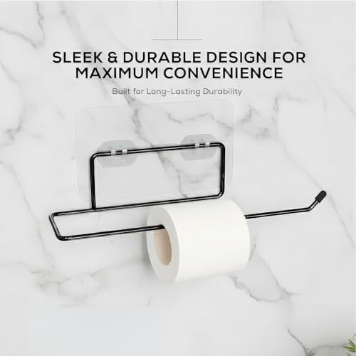 MIORAH Self Adhesive Towel Holder in Bathroom | Toilet Paper Roll Holder | Tissue Roll Hanger for Kitchen, Black (Pack of 3) - Image 4