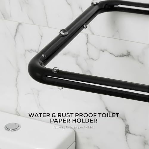 MIORAH Self Adhesive Towel Holder in Bathroom | Toilet Paper Roll Holder | Tissue Roll Hanger for Kitchen, Black (Pack of 3) - Image 5