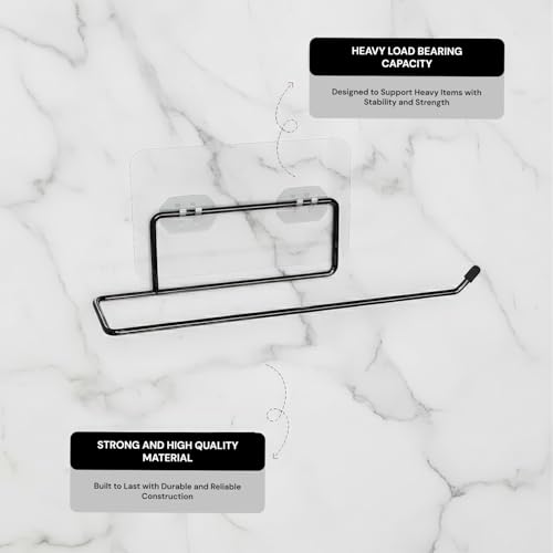 MIORAH Self Adhesive Towel Holder in Bathroom | Toilet Paper Roll Holder | Tissue Roll Hanger for Kitchen, Black (Pack of 3) - Image 3