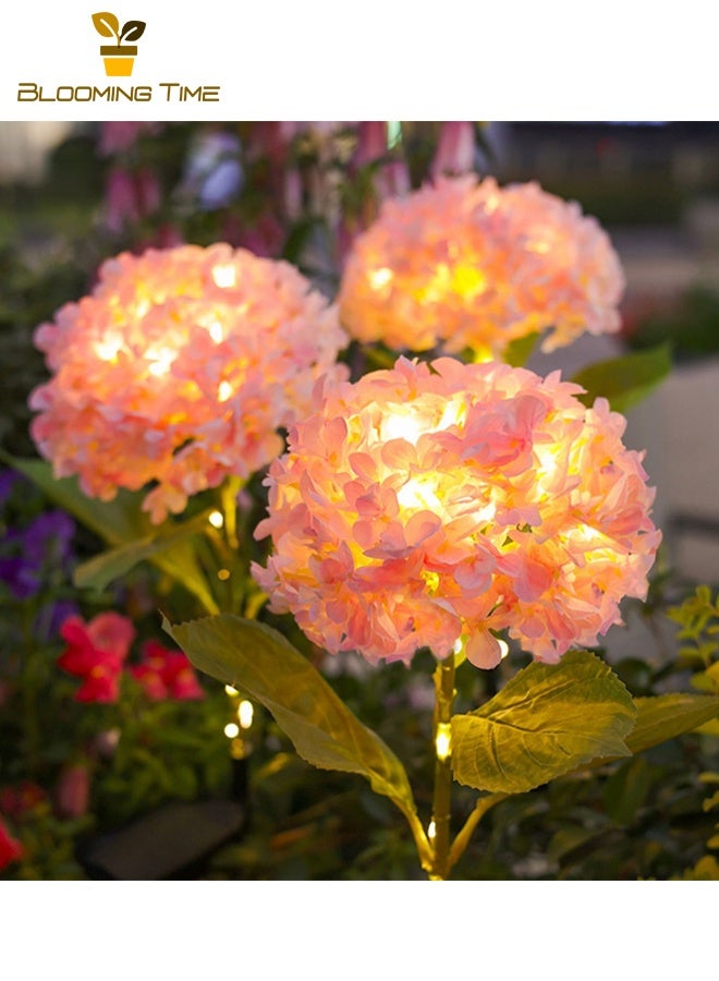BLOOMING TIME Two Solar Hydrangea Lights, Ground Plug-In Lights, Simulation Flowers, Outdoor Waterproof Garden, Courtyard Lawn, LED Lights, Decorative Atmosphere Lights,Pink - Image 1