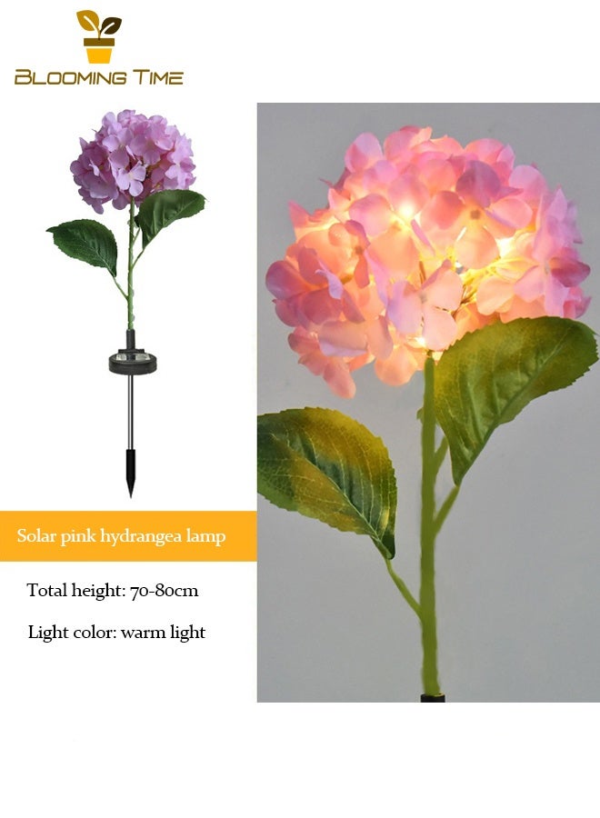 BLOOMING TIME Two Solar Hydrangea Lights, Ground Plug-In Lights, Simulation Flowers, Outdoor Waterproof Garden, Courtyard Lawn, LED Lights, Decorative Atmosphere Lights,Pink - Image 2