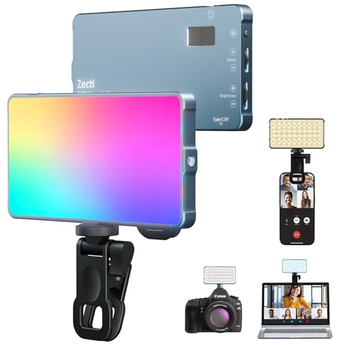 Zecti Selfie Camera Phone Light with Metal Hotshoe & Clip, 135 LED CRI 96+ 2500K-9900K 4000mAh RGB Video Light for iPhone, Cameras, Selfie, Video Conference, TikTok Live Streaming, Gifts for Women & Mom - Image 1