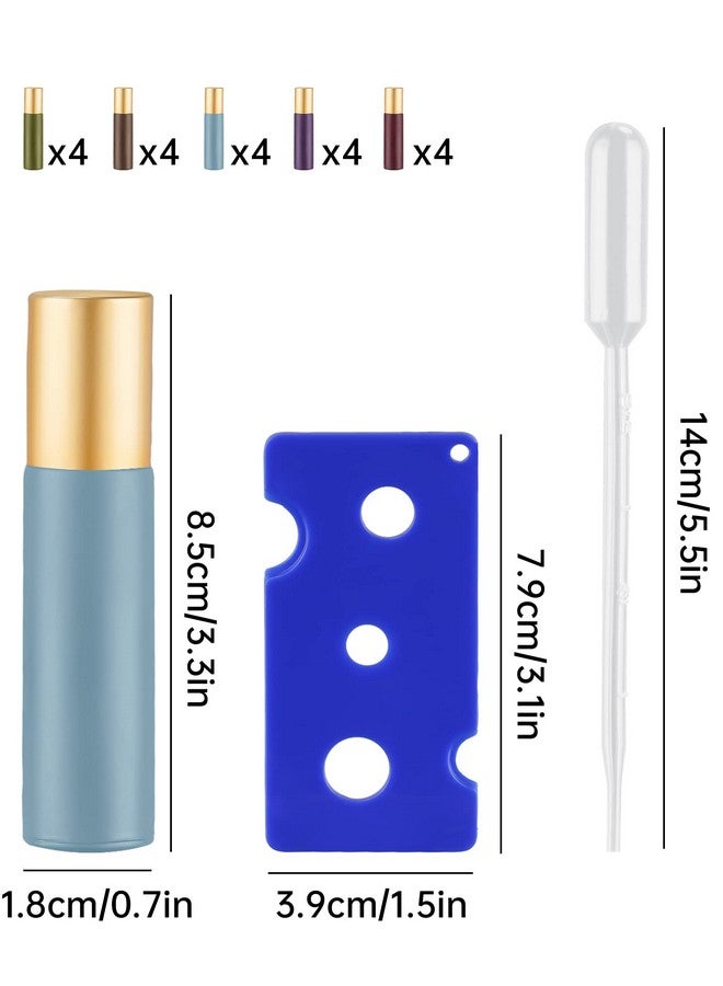 توموروتيك زجاجات زيت عطري ملونة 10 مل مع كرات من الفولاذ المقاوم للصدأ، عبوة من 20 قطعة، زجاجة زيت عطري سميكة للغاية مع فتاحة وقطارة (5 ألوان) - Image 2