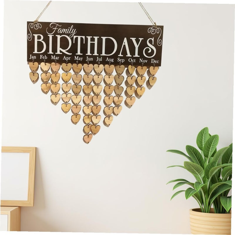WINOMO Birthday Calendar Wall Hanging: Family Birthday Plaque with Tags Christmas Wooden Reminder Calendar Plaque Sign Board Family Celeration Home Decor Gift for Friend Mother Grandma - Image 4