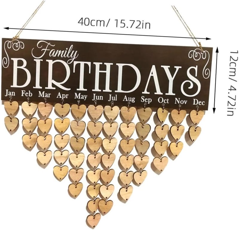 WINOMO Birthday Calendar Wall Hanging: Family Birthday Plaque with Tags Christmas Wooden Reminder Calendar Plaque Sign Board Family Celeration Home Decor Gift for Friend Mother Grandma - Image 2