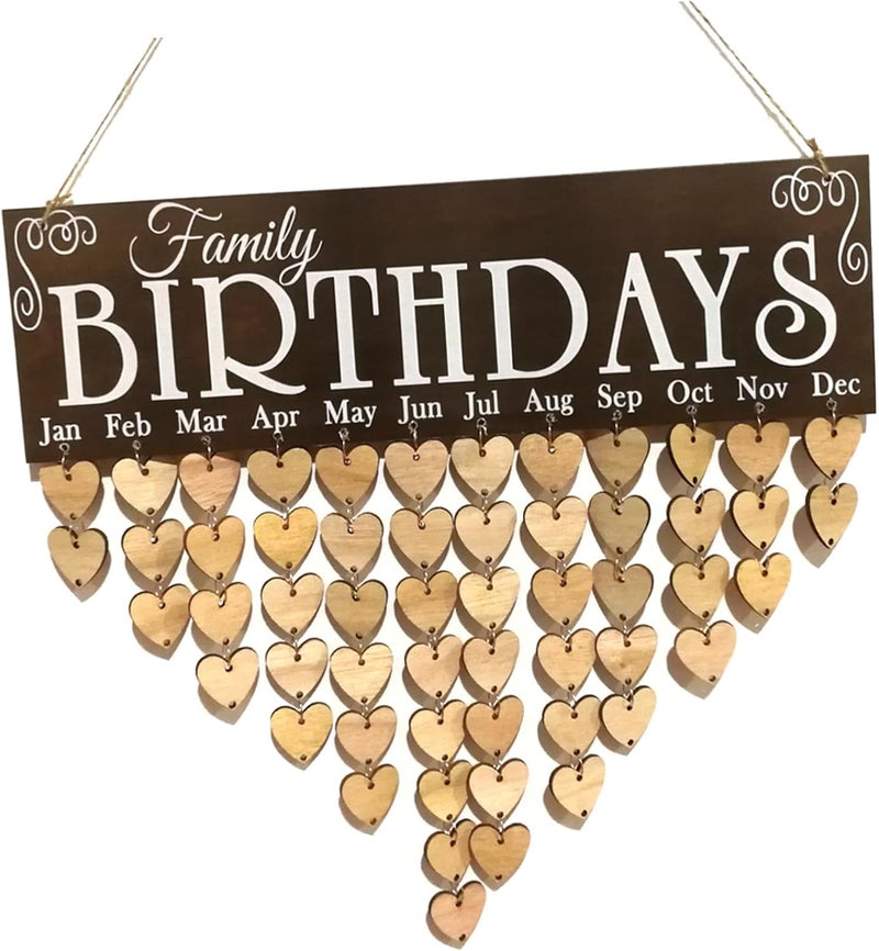 WINOMO Birthday Calendar Wall Hanging: Family Birthday Plaque with Tags Christmas Wooden Reminder Calendar Plaque Sign Board Family Celeration Home Decor Gift for Friend Mother Grandma - Image 1
