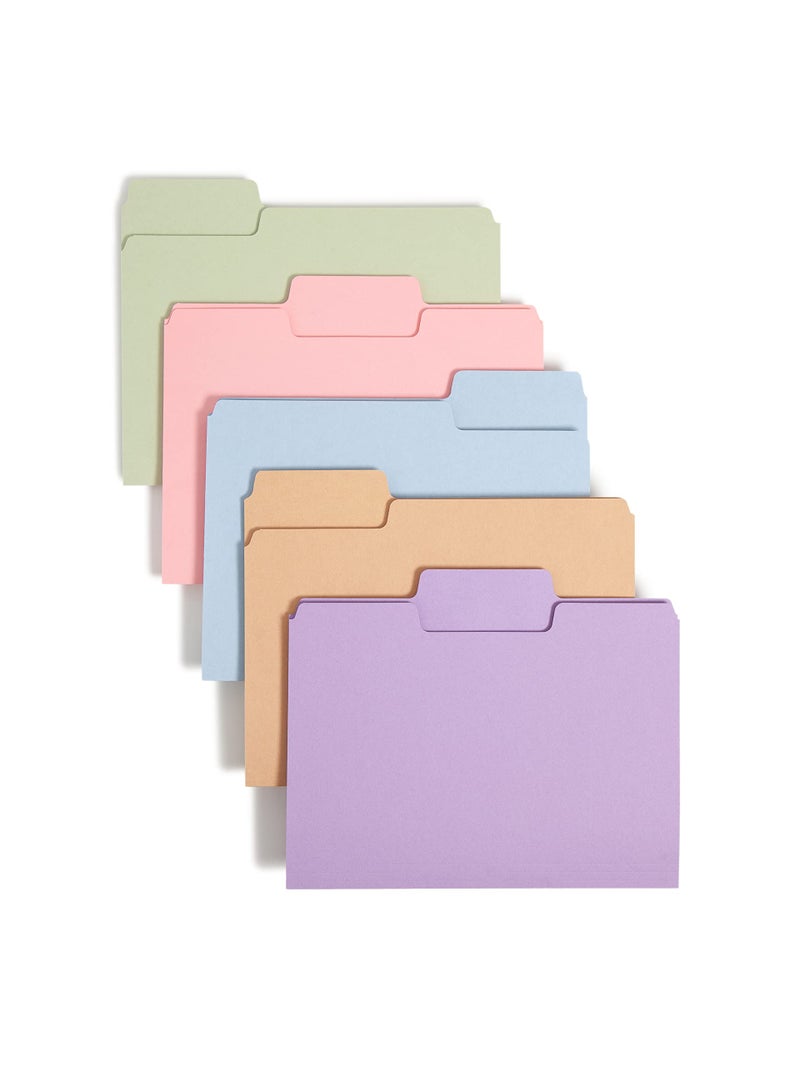 Smead SuperTab File Folder, Oversized 1/3-Cut Tab, Letter Size, Assorted Pastel Colors, 100 per Box (11961), Pack of 1 - Image 1