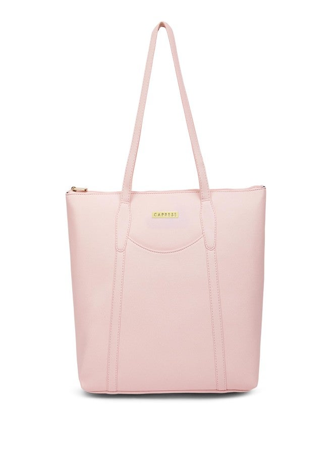 Caprese Jimny 14 Inch Laptop Compatible Large Tote Bag for Women | Stylish, Durable, and Spacious with Multiple Compartments, Back Zipper Pocket for Work, Travel, and Everyday Use (Powder Pink) - Image 1