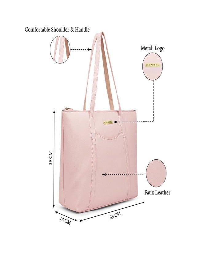 Caprese Jimny 14 Inch Laptop Compatible Large Tote Bag for Women | Stylish, Durable, and Spacious with Multiple Compartments, Back Zipper Pocket for Work, Travel, and Everyday Use (Powder Pink) - Image 3
