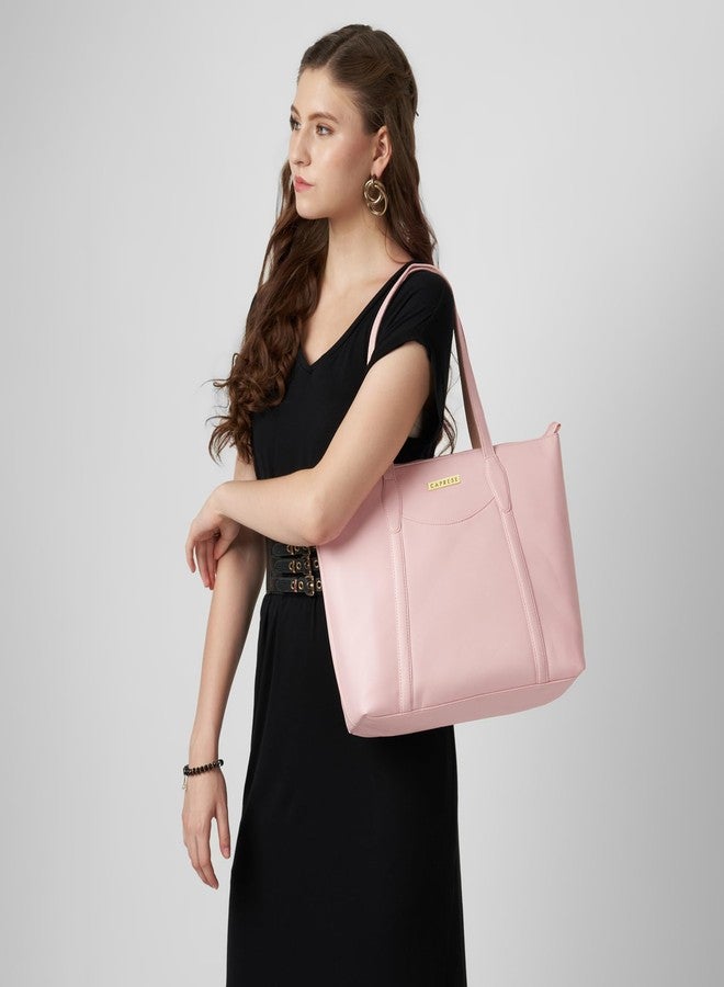 Caprese Jimny 14 Inch Laptop Compatible Large Tote Bag for Women | Stylish, Durable, and Spacious with Multiple Compartments, Back Zipper Pocket for Work, Travel, and Everyday Use (Powder Pink) - Image 2