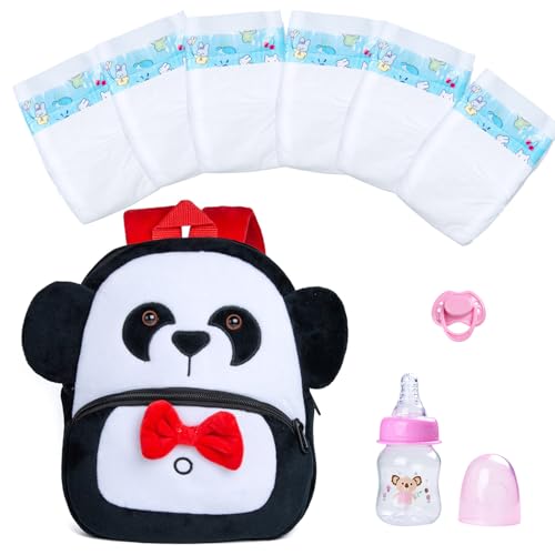 Pedolltree Reborn Baby Doll Diaper Bag Care and Feeding 10 Pcs Set for 1724 inches Reborn Dolls Newborn Baby Accessories with Panda Backpack Diapers Pacifier Bottle Comb - Image 1