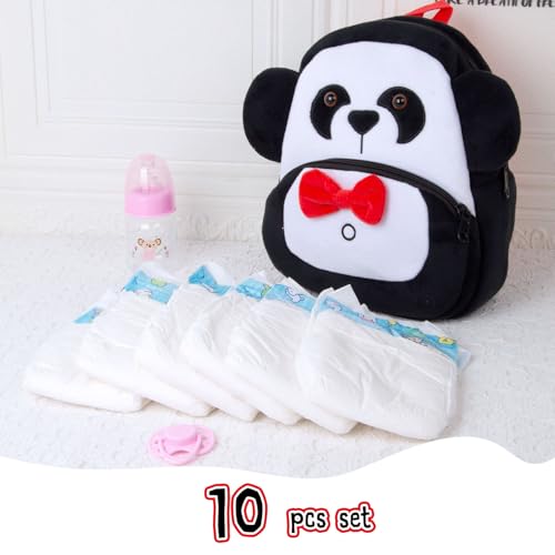 Pedolltree Reborn Baby Doll Diaper Bag Care and Feeding 10 Pcs Set for 1724 inches Reborn Dolls Newborn Baby Accessories with Panda Backpack Diapers Pacifier Bottle Comb - Image 5