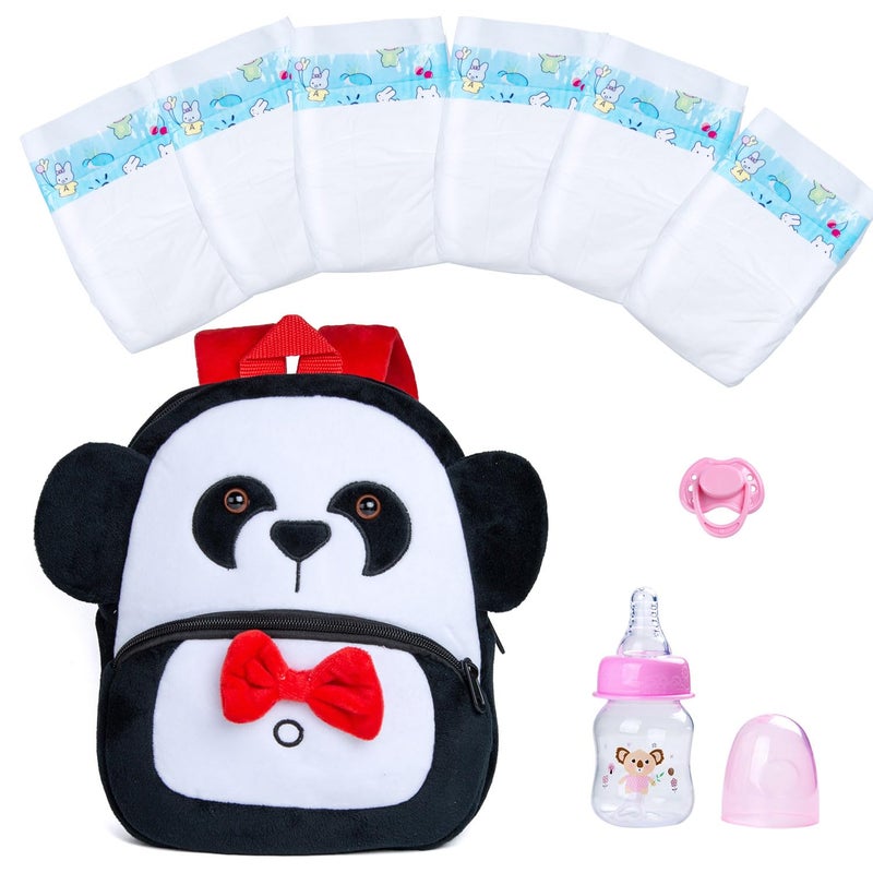 Pedolltree Reborn Baby Doll Diaper Bag Care and Feeding 10 Pcs Set for 1724 inches Reborn Dolls Newborn Baby Accessories with Panda Backpack Diapers Pacifier Bottle Comb - Image 3