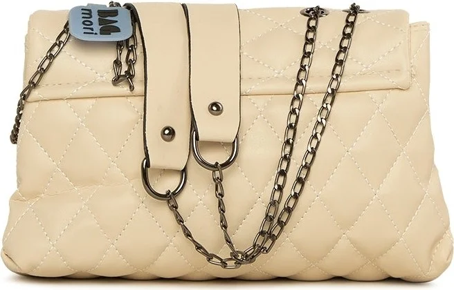 باجموري Cream Quilted Cover Oval Ziplock Bag