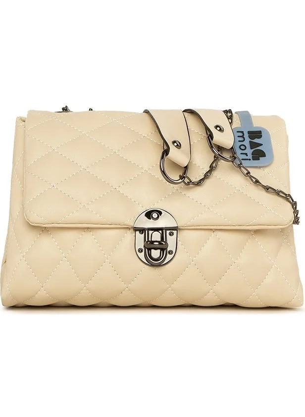 باجموري Cream Quilted Cover Oval Ziplock Bag