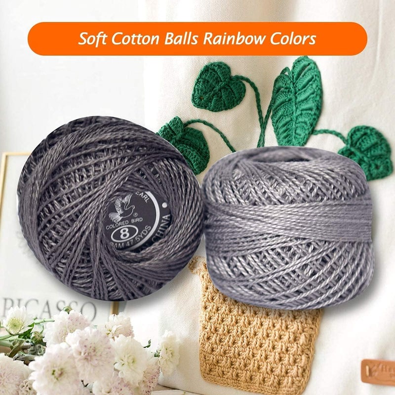 Colored BIRDCrochet Thread, Size 8 Crochet Yarn，2 Ply Cotton Yarn, 10 Balls (Grey Series) - Image 5
