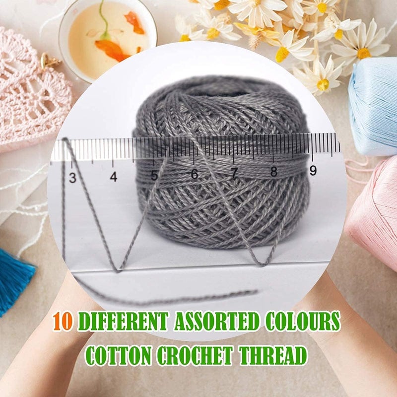 Colored BIRDCrochet Thread, Size 8 Crochet Yarn，2 Ply Cotton Yarn, 10 Balls (Grey Series) - Image 4