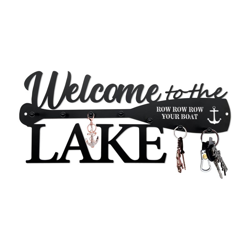 BiaGift Lake House Decor Welcome Sign Lake House Gifts Key Holder for Wall Decorative with 6 Hooks Anchor Wall Decor  Welcome to The Lake 142 x 60 Inches
