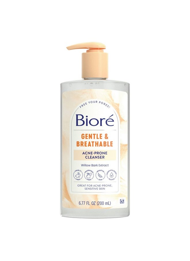 Biore Gentle & Breathable Acne Face Wash Gentle Face Cleanser For Women And Men Fragrance Free 6.77 Oz  - Image 1