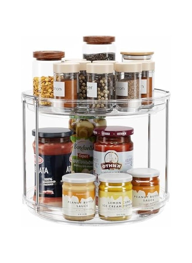 بيوينتي منظم دوار ليزي سوزان من طبقتين من لامو 9.25 انش، منظم رف توابل دوار للخزانة والمطبخ وخزانة المؤن وسطح الطاولة والحمام وطاولة الزينة ومنظم خزانة الادوية، شفاف - Image 1