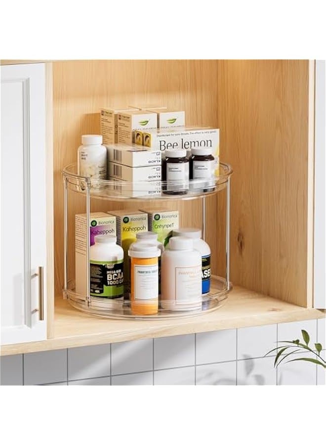 بيوينتي منظم دوار ليزي سوزان من طبقتين من لامو 9.25 انش، منظم رف توابل دوار للخزانة والمطبخ وخزانة المؤن وسطح الطاولة والحمام وطاولة الزينة ومنظم خزانة الادوية، شفاف - Image 3