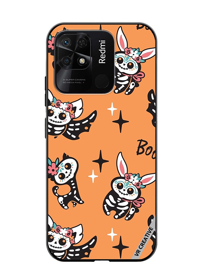 VR CREATIVE Protective Case Cover For Xiaomi Redmi 10C Skeletons Of Cute Animals On Orange Design Multicolour - Image 1