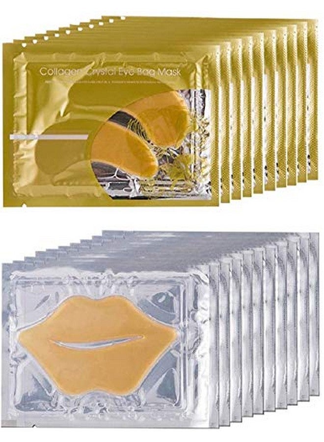 Theshiry Heshiry 10 Pairs Collagen Crystal Eye Mask And 10 Pcs Collagen Crystal Lip Mask Anti Aging Eye And Lip Mask Collagen Crystal Mask Set (Gold)  - Image 1