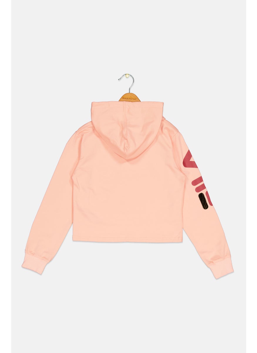 FILA Kids Girl Sportswear Fit Long Sleeves Hooded Sweatshirts, Peach  - Image 2