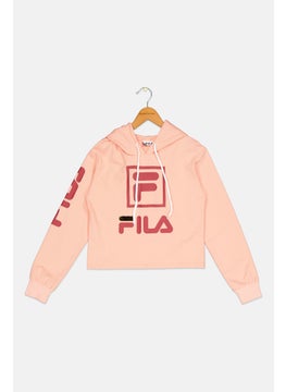 FILA Kids Girl Sportswear Fit Long Sleeves Hooded Sweatshirts, Peach  - Image 1