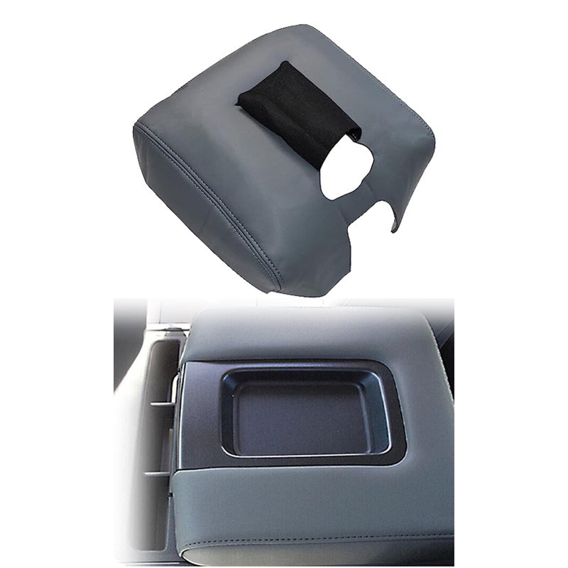 NLQR Center Console Lid Armrest Cover Replacement Leather Dark Gray Compatible with Chevy Silverado GMC Sierra 2014 2015 2016 2017 2018 Arm Rest Box Pad Console Lid Protection Saver