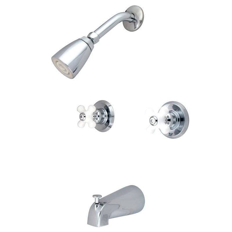Kingston Brass KB241PX Magellan Tub and Shower Faucet Porcelain Cross Handle, Polished Chrome,5-Inch Spout Reach - Image 2