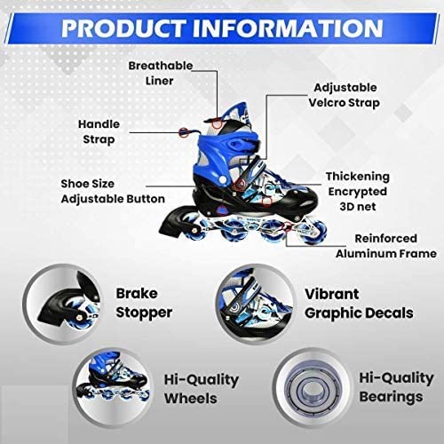 AUTHFORT Unisex Inline Skates Adjustable Expands As Your Child Grows-Light Up Front Wheel And Low Friction Wheels (Red) (Blue) - Image 3