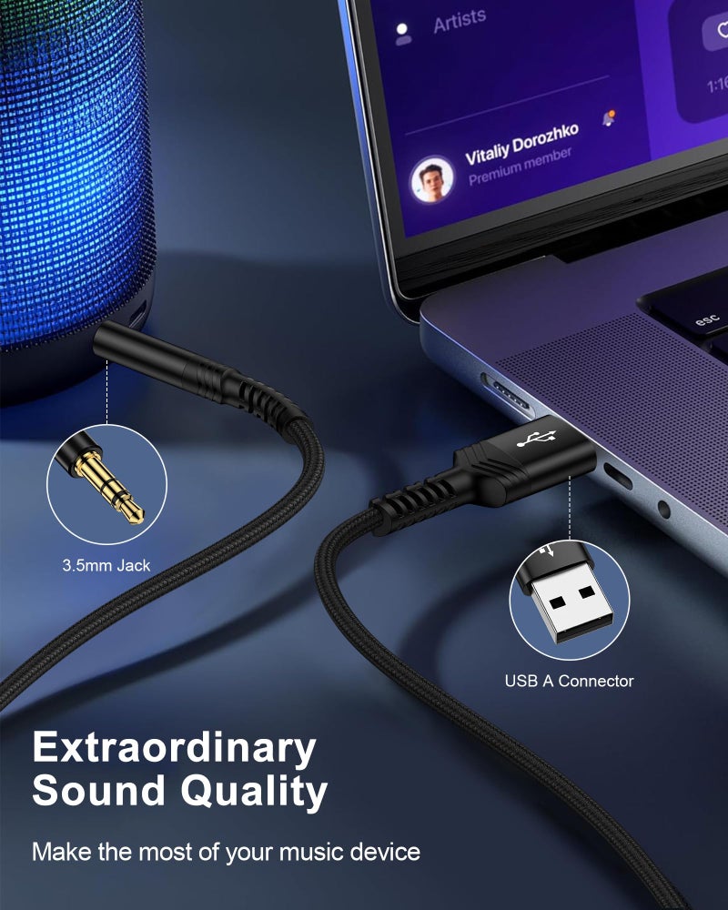AILKIN USB to 3.5mm Audio Cable 3FT, Braided USB-A to Aux Male to Male TRS Stereo Adapter Cord, USB 2.0 to 1/8â€ Jack Adaptor Auxiliary Cable for Headphones Speakers Amplifiers PC Laptop PS4 PS5 Windows Mac - Image 4