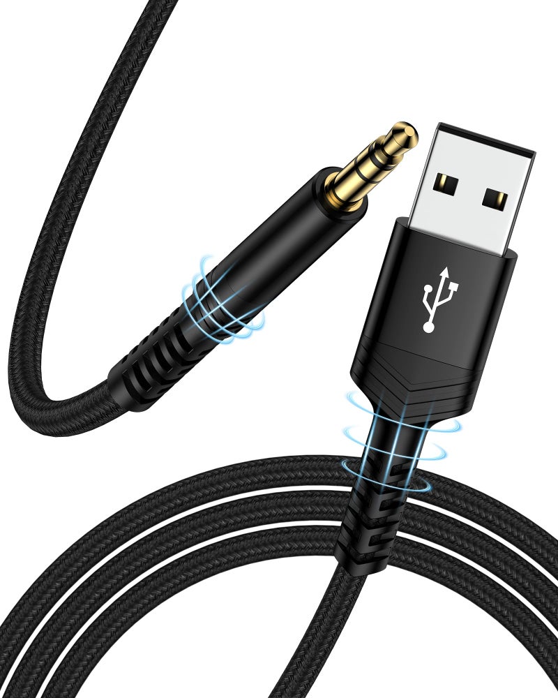 AILKIN USB to 3.5mm Audio Cable 3FT, Braided USB-A to Aux Male to Male TRS Stereo Adapter Cord, USB 2.0 to 1/8â€ Jack Adaptor Auxiliary Cable for Headphones Speakers Amplifiers PC Laptop PS4 PS5 Windows Mac - Image 1