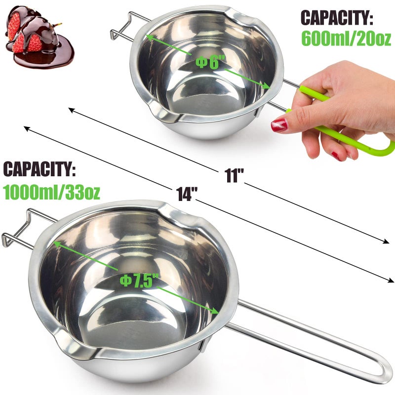 Sysmie Double Boiler Pot Set for Melting Chocolate, Butter, Cheese, Caramel and Candy - 18/8 Steel Melting Pot, 2 Cup Capacity, Including The 1000ml and 600ml Capacity… - Image 2