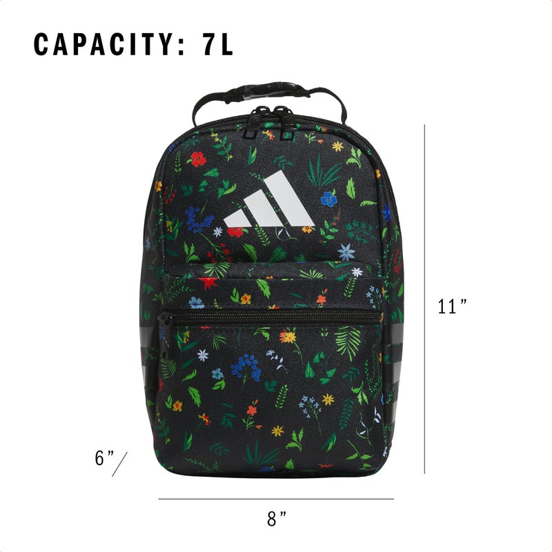 Adidas حقيبة غداء مبردة أديداس سانتياغو للنساء والرجال، حاوية طعام معزولة مع جيب شبكي، زهور مرجانية سوداء/سوداء/بيضاء/3.0، مقاس واحد - Image 5