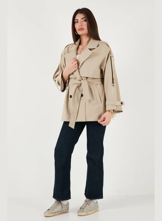 ليلا معطف ترنش نسائي مبطن مزدوج الصدر بأزرار من ليلا