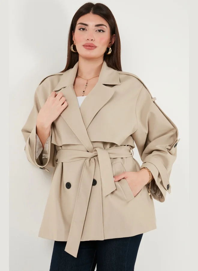 ليلا معطف ترنش نسائي مبطن مزدوج الصدر بأزرار من ليلا