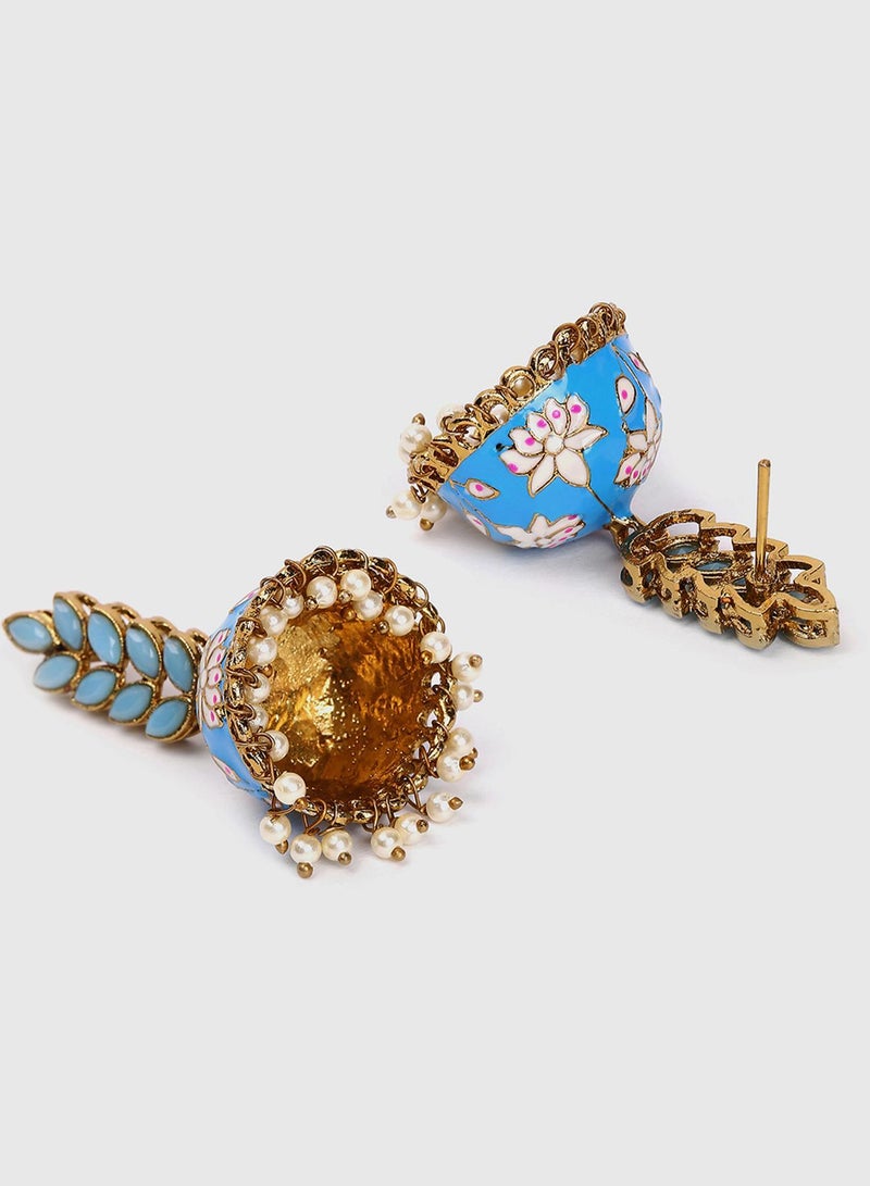 SOHI Blue & White Contemporary Artificial Drop Earring Jewellery - Image 4