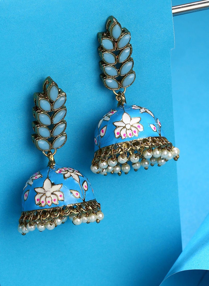 SOHI Blue & White Contemporary Artificial Drop Earring Jewellery - Image 2