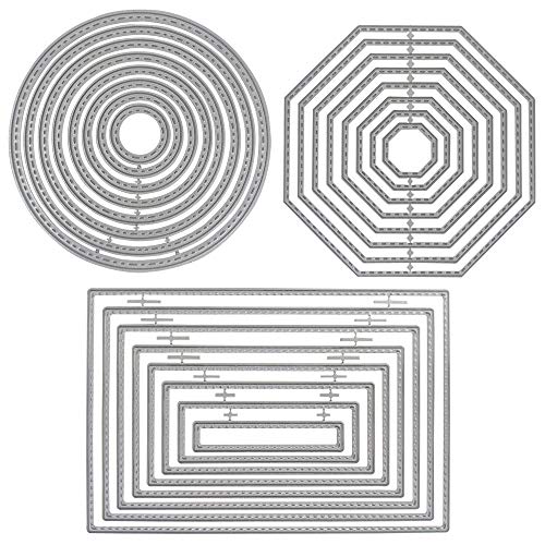 DaKuan 3 Different Shapes of Cutting Dies Stencil Metal Template Molds (Rectangle, Circle & Octagon), DaKuan 24 Pieces Embossing Tools for Scrapbook, Album Paper DIY Crafts, Card Making - Image 1