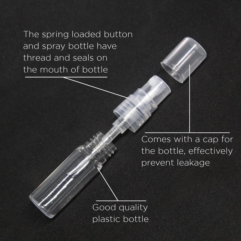DIC زجاجة رذاذ صغيرة شفافة فارغة بلاستيكية قابلة لإعادة التعبئة لتعقيم اليدين، تونر، عطر، لوشن، رطوبة، زيت، مستحضرات تجميل، للاستخدام أثناء السفر، 10 مل (عبوة من 12) - Image 5
