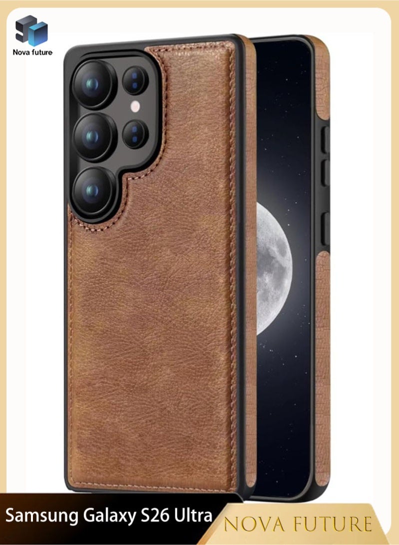 مستقبل نوفا جراب Samsung Galaxy S26 Ultra، جراب واقٍ من الجلد النباتي لهاتف S26 Ultra مقاس 6.9 بوصة، غطاء بتصميم فاخر وأنيق وجميل، غطاء جلدي مثالي غير قابل للانزلاق بمظهر عتيق (بني) - Image 2