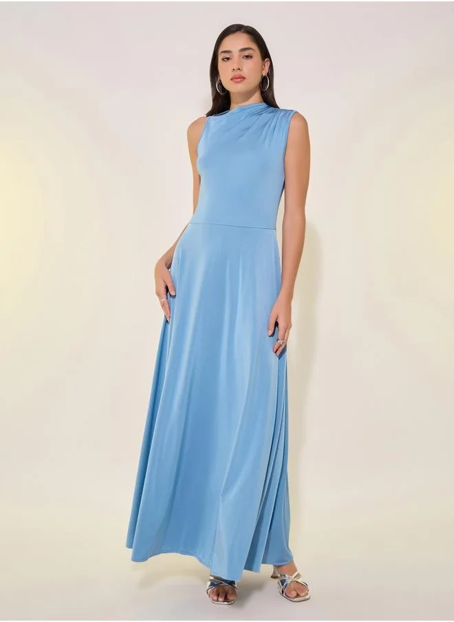 ستايلي Solid Asymmetric Neck Sleeveless Maxi Dress