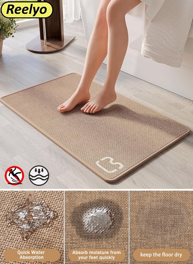 Reelyo Bathroom Rug Quick Dry Mats, Linen Woven Surface Absorbent Bathroom Rugs, Non Slip Diatomaceous Earth Shower Mat with Rubber Backing Machine Washable Shower Floor Rugs, Bath mat Runner, Bathroom Home Decor Accessories（Brown 40*60cm） - Image 1