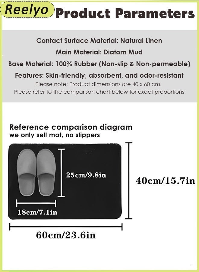 Reelyo Bathroom Rug Quick Dry Mats, Linen Woven Surface Absorbent Bathroom Rugs, Non Slip Diatomaceous Earth Shower Mat with Rubber Backing Machine Washable Shower Floor Rugs, Bath mat Runner, Bathroom Home Decor Accessories（Brown 40*60cm） - Image 2