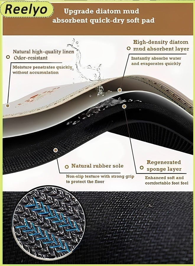 Reelyo Bathroom Rug Quick Dry Mats, Linen Woven Surface Absorbent Bathroom Rugs, Non Slip Diatomaceous Earth Shower Mat with Rubber Backing Machine Washable Shower Floor Rugs, Bath mat Runner, Bathroom Home Decor Accessories（Brown 40*60cm） - Image 4