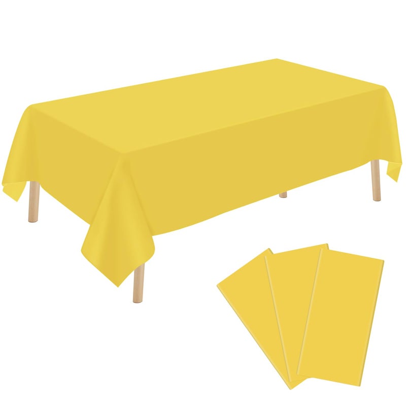 YSYJ 3 Pack Yellow Plastic Tablecloth Disposable Rectangular Table Cloth 54 x 108 Inch Table Cover for Parties - Image 1