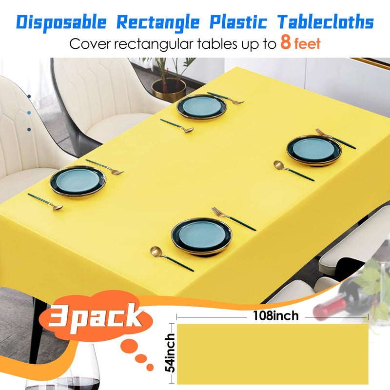 YSYJ 3 Pack Yellow Plastic Tablecloth Disposable Rectangular Table Cloth 54 x 108 Inch Table Cover for Parties - Image 2