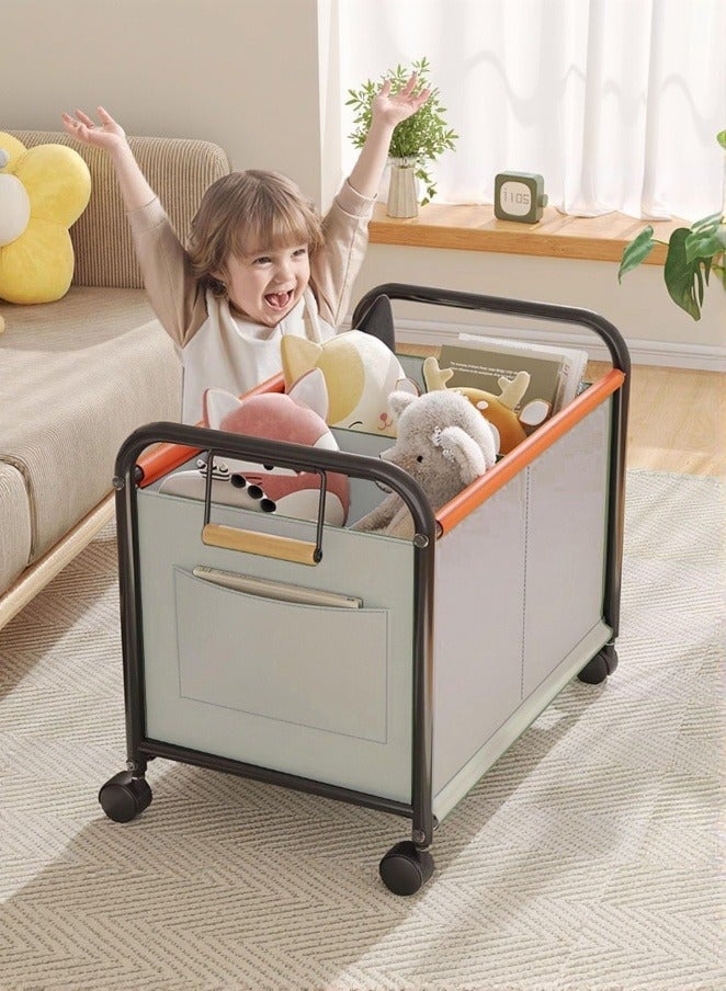 XiuWoo Large Size Children's Toy Organizer With Wheels for Bedrooms,Playing Rooms, Study Rooms can Hold Toys, Books, Clothes, Snacks with 360° Steering Wheels Metal and Oxford Cloth toy Boxes,Beige 63.5*37*65cm - Image 1